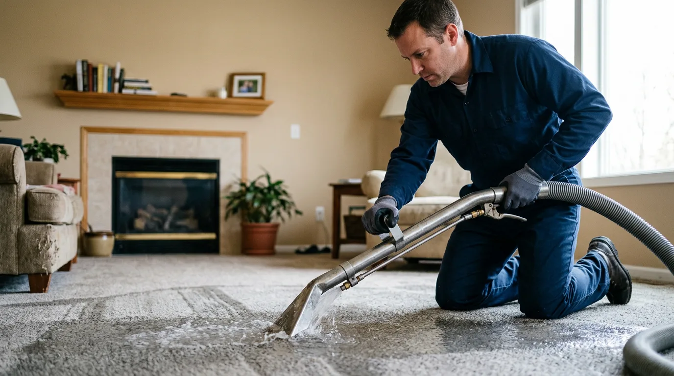 Water damage restoration technician working near Delphos, KS